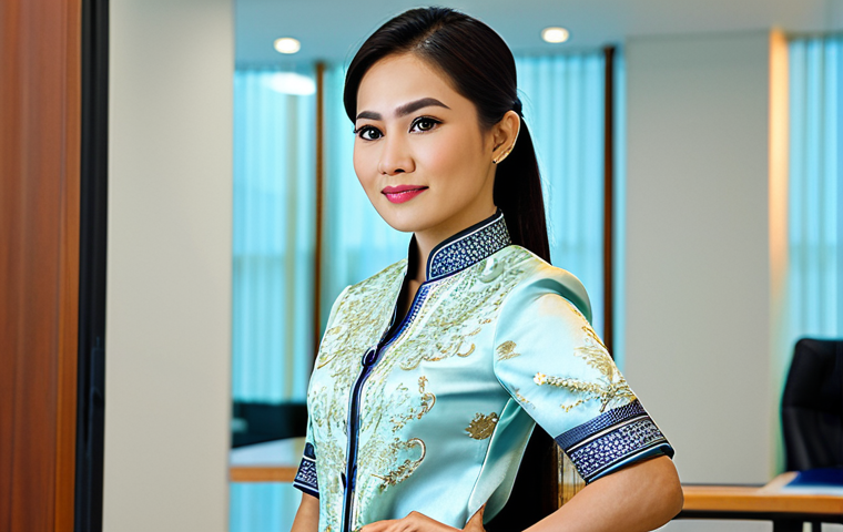 증권투자상담사와 AI 투자 플랫폼 활용 - **Prompt:** A professional Thai businesswoman in a modern office in Bangkok, wearing a traditional, ...